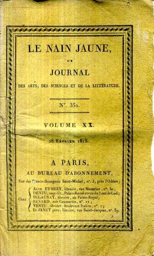 Le Nain Jaune  Ou Journal  Des Arts Des Sciences Et De La Litterature  1815  Numero 352 Volume Xx