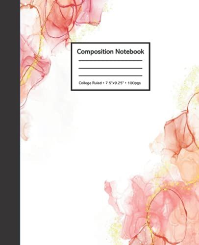 Composition Notebook College Ruled: Composition Notebook With 100 College Ruled Pages, Abstract Watercolor Orange Peach Coral Gold