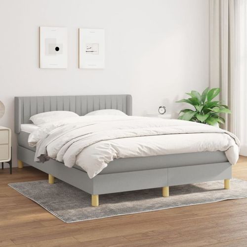 3130425 Vidaxl Lit À Sommier Tapissier Avec Matelas Gris Clair 140x190cm Tissu