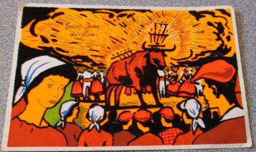 Carte Très Colorée Illustrant La Tauromachie Sur Fond Orange - Discrète Mention Saint-Jean De Luz - Soven Paris - Avec Au Verso Correspondance Écrite Dans Les Années 60