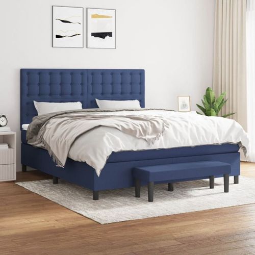 3136931 Vidaxl Lit À Sommier Tapissier Avec Matelas Bleu 160x200 Cm Tissu