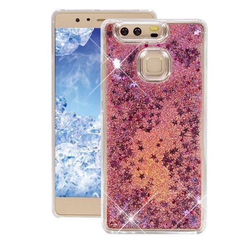 Coque Case Liquide Huawei P9 Rose Pink Pailettes Etoiles Bling Diamant Star
