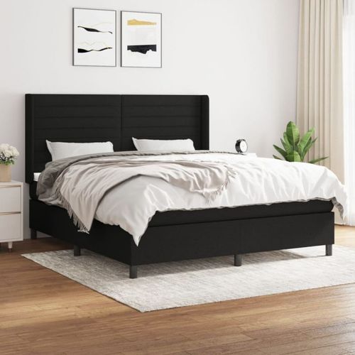 3131523 Vidaxl Lit À Sommier Tapissier Avec Matelas Noir 160x200 Cm Tissu