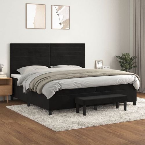 3137925 Vidaxl Lit À Sommier Tapissier Et Matelas Noir 200x200 Cm Velours
