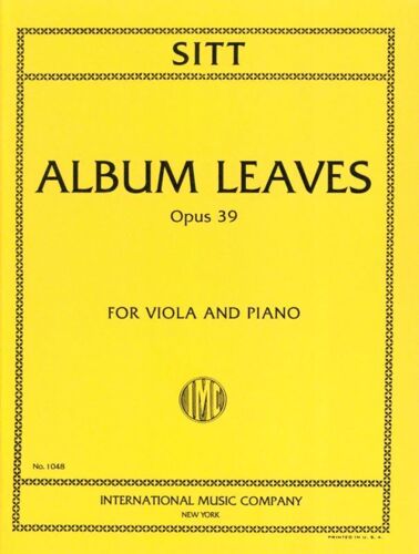 Hans Sitt : Album Leaves Opus 39 For Viola And Piano - International Music Company
