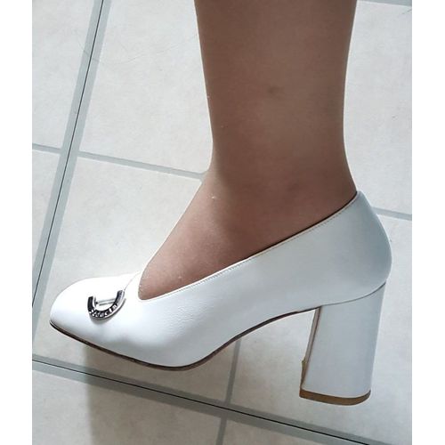 Seducta - Escarpin Trotteur Classique À Talon En Cuir Blanc - 38