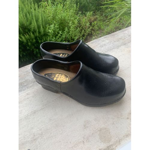 Véritable Sabots Cuirs Bois Taille 40 Noir