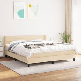 3129806 Vidaxl Lit À Sommier Tapissier Avec Matelas Crème 160x200 Cm Tissu