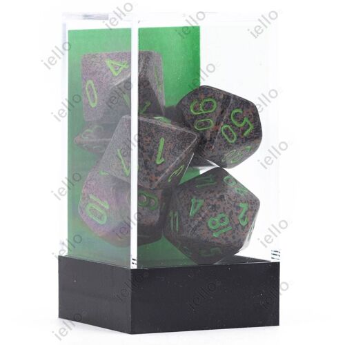 Iello Chessex - Set De 7 Dés - Granite - Earth Noir/Vert