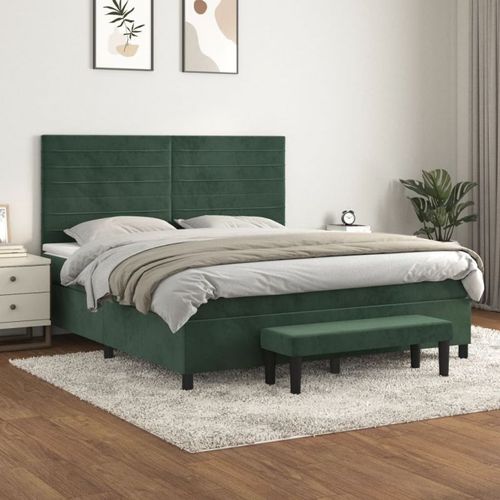 3137914 Vidaxl Lit À Sommier Tapissier Et Matelas Vert Foncé 160x200cm Velours