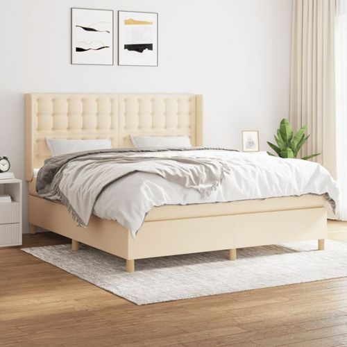 3132326 Vidaxl Lit À Sommier Tapissier Avec Matelas Crème 160x200 Cm Tissu