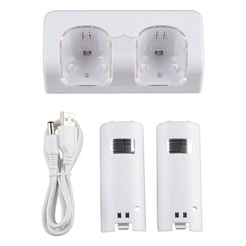 2× 2800mAh CHARGEUR BATTERIE+STATION Port Pour Nintendo Wii WIIMOTE MANETTE BLANC
