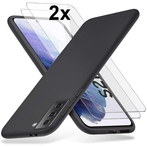 Coque Galaxy S21 FE Coque Silicone Gel Ultraslim - Noir + 2 Films Verre Trempé