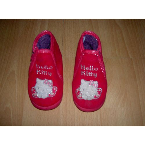 Chaussons Rose  Avec Coutures À Paillettes Argentées Motif Hello Kitty Fermeture Éclair Taille 26