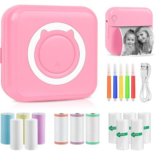 Hamiltion-Imprimante Photo Portable, Mini Imprimante Photo Instantané Sans Fil, Imprimante Thermique Sans Fil Bt Imprimante Mobile, Imprimante Pour Photos Liste D'Étiquettes, Pour Reçu, Mémos (Rose)
