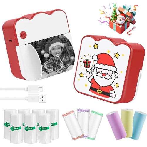 Hamiltion-Imprimante Photo Portable, Noël Mini Imprimante Photo Sans Fil, Imprimante Thermique Sans Fil Bt Imprimante Mobile,Imprimante Pour Photos Liste D'Étiquettes Avec 13 Papier