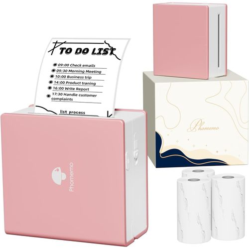 Hamiltion-M02 Mini Imprimante Thermique,Imprimante Photo Portable Bluetooth Imprimante D'Autocollants Sans Fil, Mini Printer Compatible Avec Android, Livrée Avec 3 Rouleaux De Papier - Rose