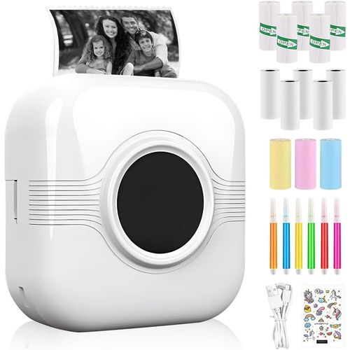 Hamiltion-Mini Imprimante Photo Portable Bluetooth, Imprimante Thermique Sans Fil Avec 13 Rouleaux De Papier D'Imprimante, 6 Crayons De Couleur Et 1 Autocollant, Mini Imprimante Pour Liste, Notes