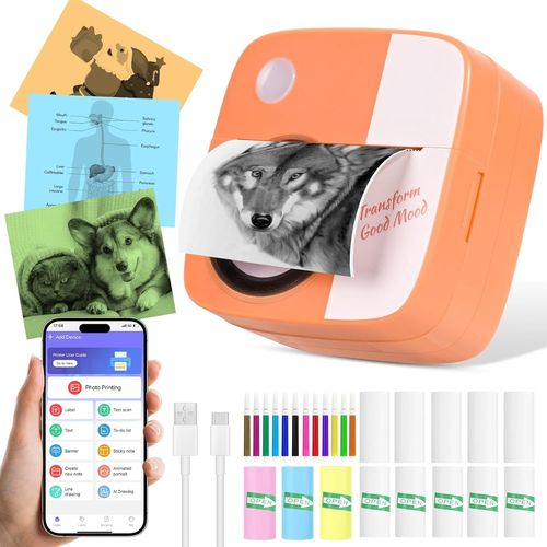 Hamiltion-Comuis Sharp Mini Imprimante Photo Portable, Imprimante Thermique Instantanée Sans Fil Bluetooth Avec 10 Rouleaux De Papier Thermique, Imprimante Pour Photos Liste D'Étiquettes (G)