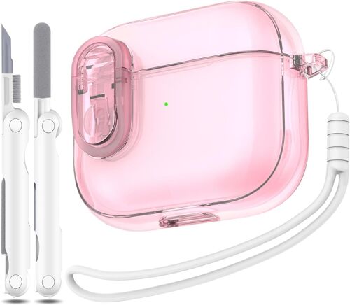 acdsgd-Coque pour Airpods 3ème génération avec Verrouillage sécurisé, pour Airpods 3ème génération 2022, Coque Transparente Souple Antichoc avec Stylo de Nettoyage pour lanière,Rose