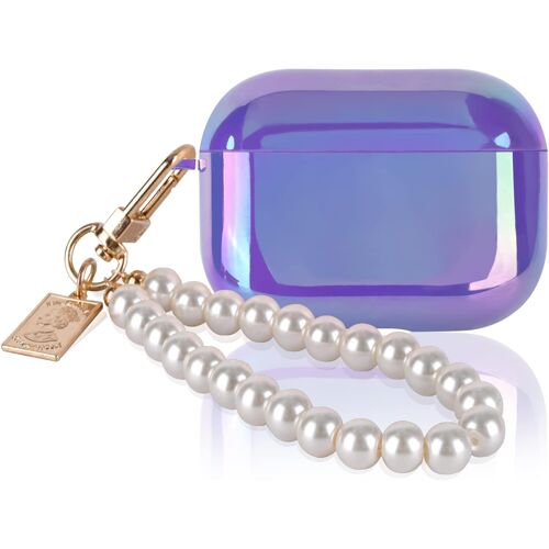 acdsgd-tui de Protection pour Airpods Pro 2 Génération, Housse Scintillant en Silicone TPU avec Porte-clés Perle pour Filles, Coque Antichoc Anti-rayures Antidérapante pour Airpods Pro 2 2022-Violet