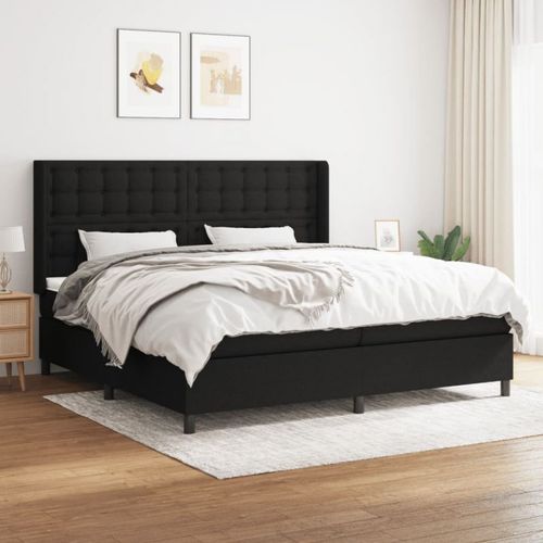 3131779 Vidaxl Lit À Sommier Tapissier Avec Matelas Noir 200x200 Cm Tissu
