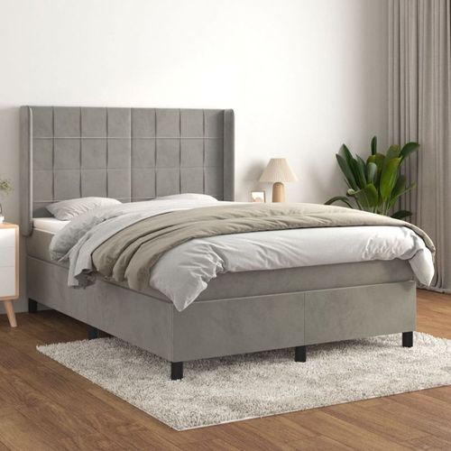 3132675 Vidaxl Lit À Sommier Tapissier Et Matelas Gris Clair 140x190cm Velours
