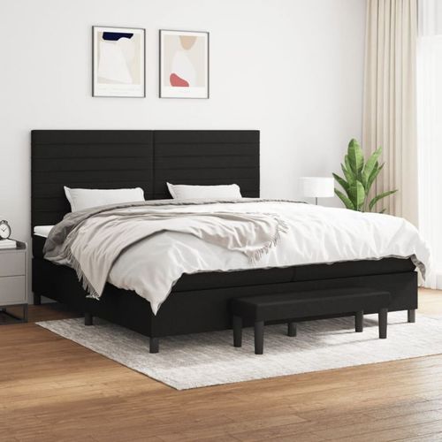 3136703 Vidaxl Lit À Sommier Tapissier Avec Matelas Noir 200x200 Cm Tissu