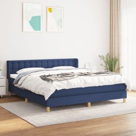3130607 Vidaxl Lit À Sommier Tapissier Avec Matelas Bleu 160x200 Cm Tissu