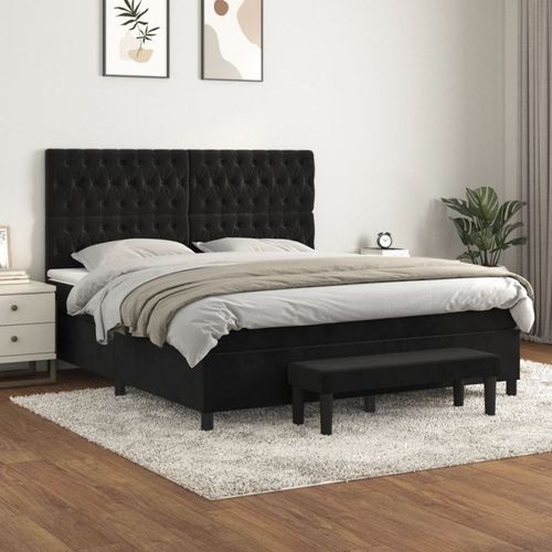 3138039 Vidaxl Lit À Sommier Tapissier Avec Matelas Noir 180x200 Cm Velours