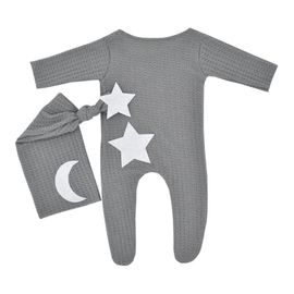 Ylsteed-Barboteuse à Pieds pour nouveau-né,Combinaison à Manches sulf,Patch Étoile de Lune,Accessoires Photo pour Bébé Garçon,Tenue de Photographie - Type GRIS-0-1Month