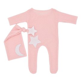 Ylsteed-Barboteuse à Pieds pour nouveau-né,Combinaison à Manches sulf,Patch Étoile de Lune,Accessoires Photo pour Bébé Garçon,Tenue de Photographie - Type Rose-0-1Month