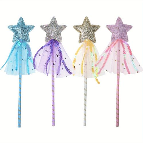 Baguettes Magiques Étoiles À Paillettes Pour Filles,Princesse Ange Nickel É,Déguisement,Accessoires Pour Fête D'anniversaire,Fournitures - Type 4pcs