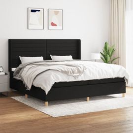 3132099 Vidaxl Lit À Sommier Tapissier Avec Matelas Noir 200x200 Cm Tissu