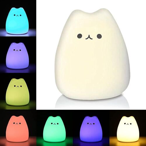 Led Cat Night Light, Battery Powered Silicone Cute Cat Nursery Lights Avec Blanc Chaud Et Modes De Respiration 7 Couleurs Pour Les Enfants Bébé Enfants (Mini Celebri