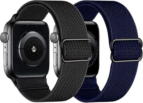 2 Pack Élastique Nylon Tressé Bracelet De Montre Compatible Avec Apple Watch 38mm 40mm 42mm 44mm Bandes Pour Femmes Hommes, Sport Solo Loop Bracelets Fins Pour Iph