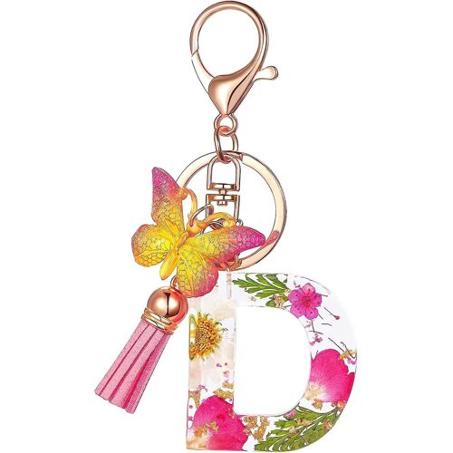 Porte-clés mignons pour les femmes filles, porte-clés de lettres initiales avec papillon à gland, charm pour sacs à main sacs à main