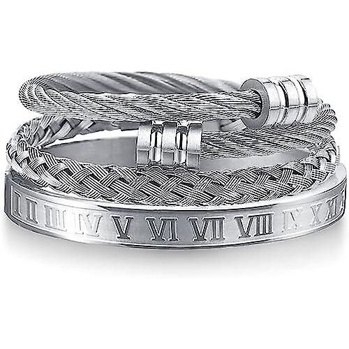3pcs Bracelets En Acier Inoxydable Pour Hommes Or Roman Numeral Bangle Bracelet Twisted Cable Bracelet Réglable Cuff Bracelet Homme Bracelet De Bijoux De Luxe