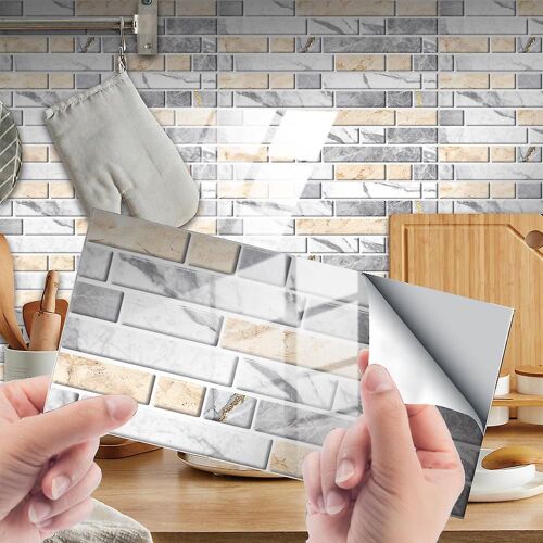 Carrelage Autocollants Pour La Cuisine De Salle De Bain, 10 X 20 Cm Auto-Adhésif Imperméable À L'eau Subway Wall Tile Transferts Diy Ceramic Tuile Effet Papier Peint, Un 12 Pcs