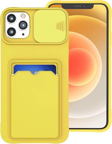 Iphone 11 Pro Max Case Avec Support De Carte Soft Liquid Silicon Résistant Aux Rayures Camera Cover Slide Lens Housse De Protection Pour Iphone 11 Pro Max (Jaune) Y