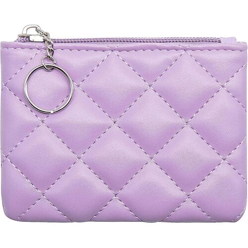 Porte-monnaie pour femmes Cuir matelassé Mini Pochette Porte-cartes Top Zipper Porte-monnaie Porte-monnaie Trousse de maquillage avec porte-clés (violet)