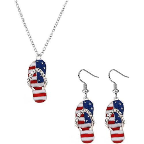 Heytea American Usa Flag Boucles D'oreilles Pour Femmes Filles Patriotic Red White Blue Flip Flop Sandale Cubic Zircon Dangle Drop Earrings, 4th Of Juillet Independen