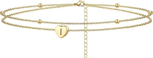 Bracelet Initial Coeur Cheville Couche Coeur Lettre A À Z Perle Chaîne Cheville Pour Femmes 14k Real Gold Plaqué Plage Bijoux