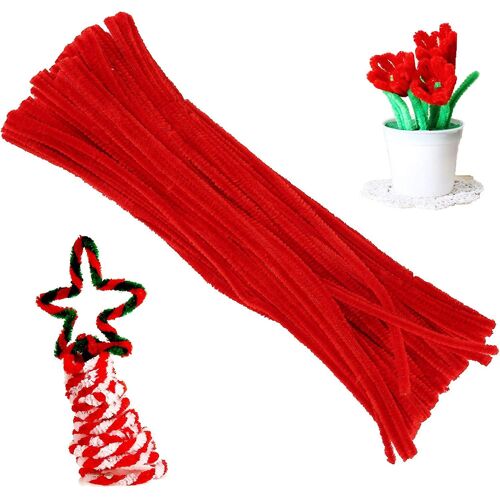 100 Pièces Nettoyeurs De Tuyaux Chenille Tige, Solid Color Pipe Cleaners Set Pour Nettoyeurs De Tuyaux Bricolage Artisanat Décorations, Chenille Tiges Nettoyeurs De Tuyaux (Rouge