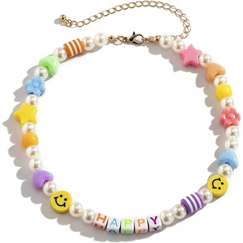 Boho Smiley Colliers De Perles Superposés Avec Bracelet De Brin, Sourire Visage Fruits Étoiles Fleurs Coeur Forme Perles Perles Collier Empilable Collier Cheville Pour