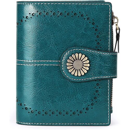 Petit porte-monnaie pour femmes en cuir véritable sac à main pliant avec fenêtre d'identification
