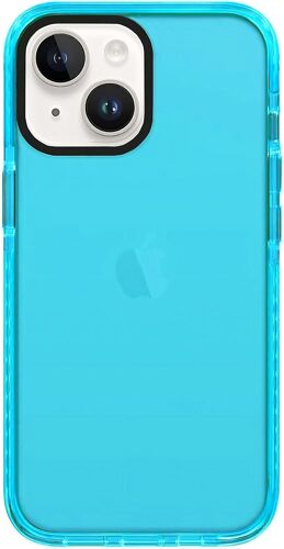 Iphone 14 Plus, Mignon Retro Vibrant Design Phone Cases pour femmes, Couverture de protection de caméra Silicone souple Housse de protection antichoc Neon Blue