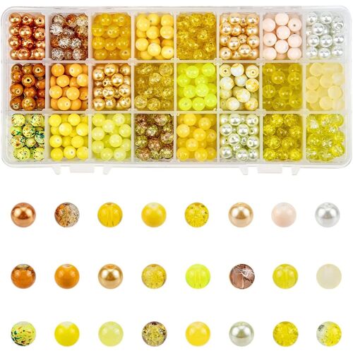 24 Couleur 8mm Perles De Verre Rondes Style Mixte Jaune Bracelet Perles En Vrac Perles D'espacement En Vrac Assortiment Lot Pour L'automne Boucle D'oreille Collier Bijoux Makin 720pcs