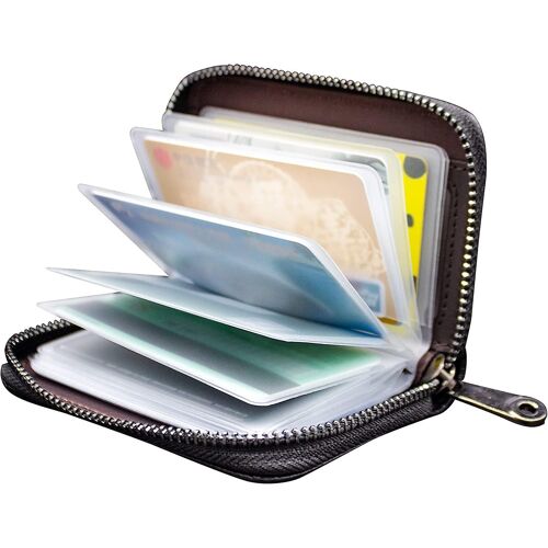 Porte-carte de crédit en cuir véritable Portefeuille à fermeture éclair pour hommes et femmes