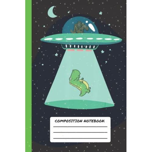 Alien With Dinosaur Composition Notebook: Alien Notebook For Kids, Unique Sci Fi Wide Ruled Composition Book With Funny Alien Design